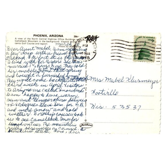 Vintage 1978 Phoenix Arizona Postcard Featuring Camelback Mountain  Skyline Golf - Picture 2 of 2